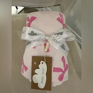 NWT Angel Dear Pink Bow Fine Ribbed Baby Blanket